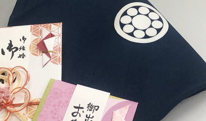 家紋入り袷ふくさ｜正絹白山紬57cm・鉄紺〈丸に九曜〉-4